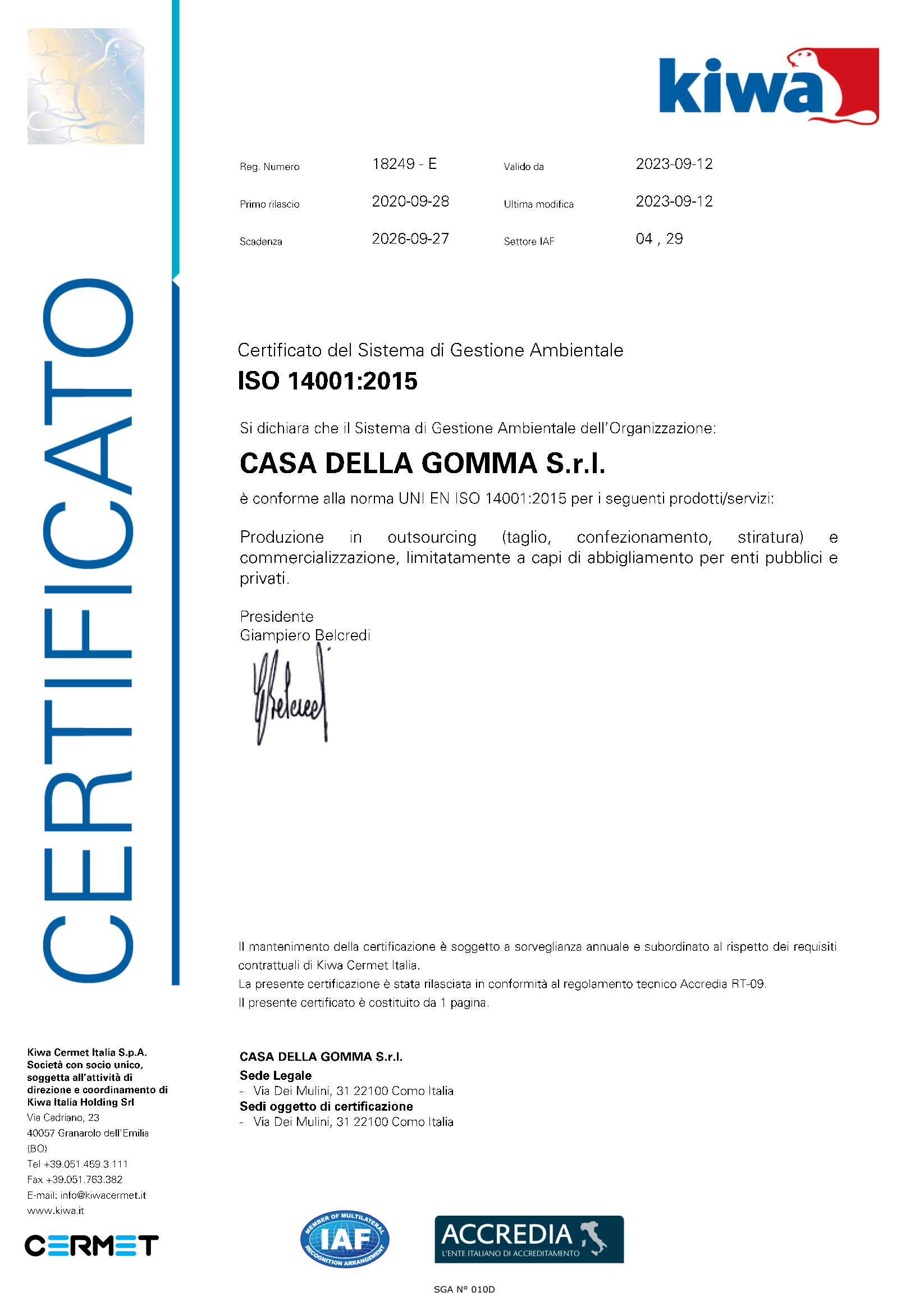 Certificazione iso 14001:2015