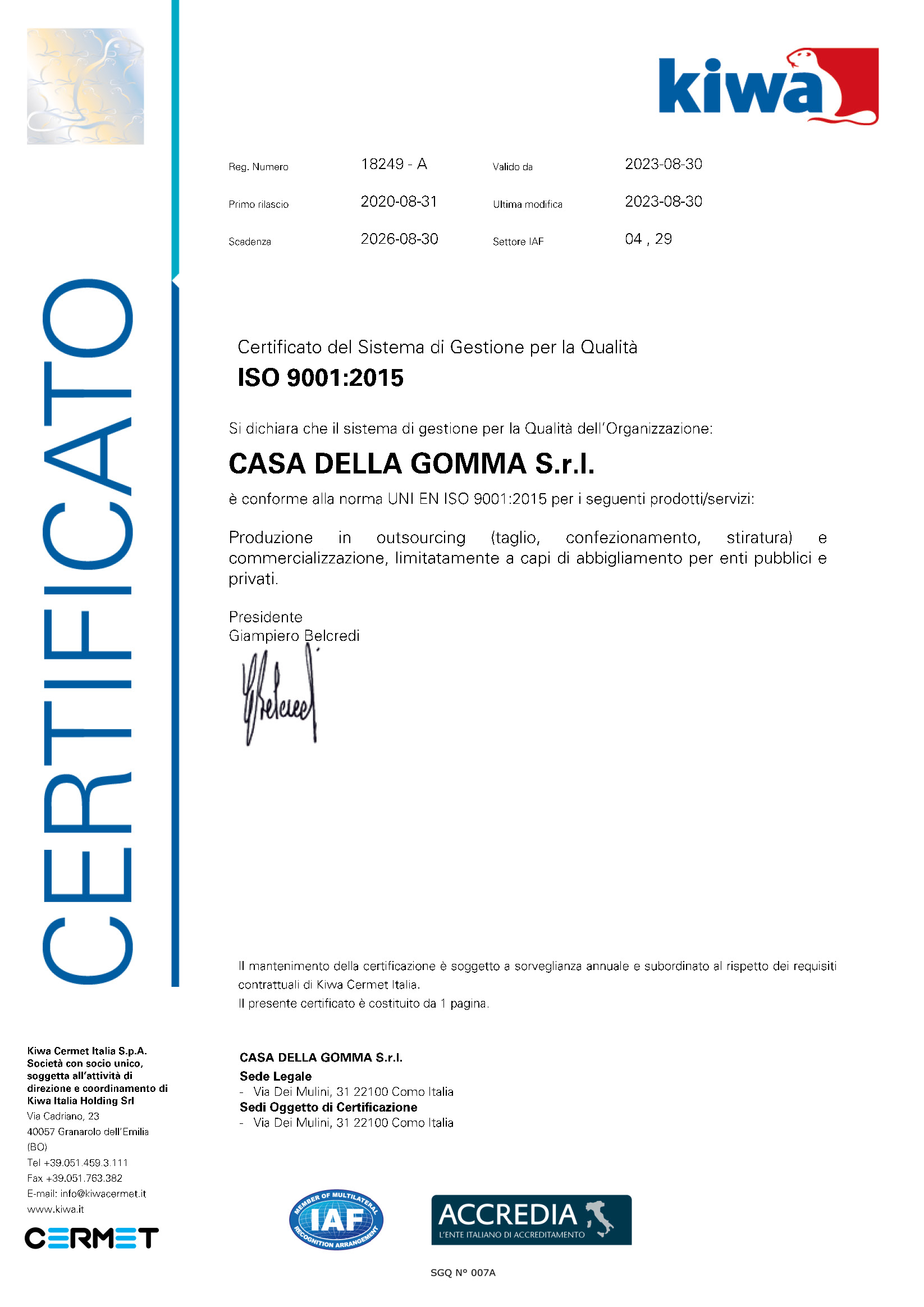 Certificazione iso 9001:2015